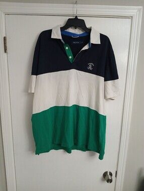 Nautica Navy, White & Green Rare Rugby Colorblock Polo